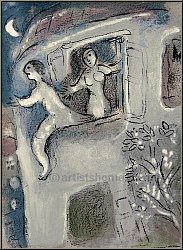 Marc Chagall: David sauv par Michal, Lithographie originale 1960, Dessins pour La Bible - Arts graphiques