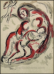 Marc Chagall: Agar dans le dsert, 1960, Lithographie originale, mre et son fils - Arts graphiques | Estampes