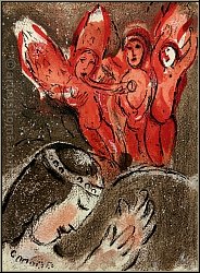 Marc Chagall: Sara et les Anges, Lithographie originale Bible 1960, Abraham, la grossesse | Arts graphiques