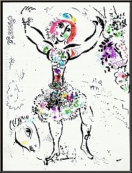 Marc Chagall: La Jongleuse Lithographie originale 1960, femme acrobate, entoure de fleurs qui la dcorent