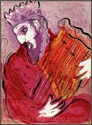 Marc Chagall: David  la Harpe (Les Rois), Lithographie originale 1956, Verve La Bible - Estampes originales