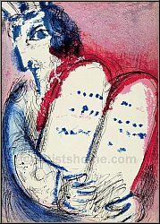 Marc Chagall: Moise IV, Tables de la loi, Lithographie originale, Verve La Bible 1956 | oeuvre graphique