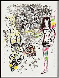 Marc Chagall: Le Jeu des Acrobates, Lithographie originale, 1963, bouquet de fleurs | uvre, arts graphiques