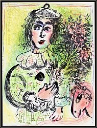 Marc Chagall:  Le Clown fleuri  Lithographie originale, 1963 Mourlot