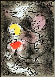 Marc Chagall: Daniel avec les lions, 1956, Lithographie originale pour La Bible, Les Prophtes | oeuvre grav