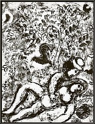 Marc Chagall: Le Couple  l'Arbre 1963, deux amants en t, lithographie originale en noir (Mourlot n 397)