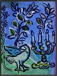 Marc Chagall:  Le Chandelier  1962 Lithographie originale, Vitraux pour Jrusalem | Estampes Mourlot