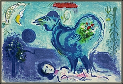 Marc Chagall:  Paysage au Coq  1958, Lithographie originale - uvre graphique | estampes originales