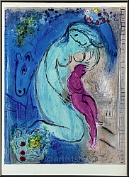 Marc Chagall: Quai aux Fleurs, Paris 1954, Lithographie originale pour  Derriere le miroir  | estampes Mourl