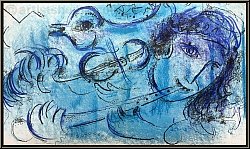 Marc Chagall: Le Joueur de Flte 1957, Lithographie originale Mourlot n 197- oeuvre graphique | lithographies