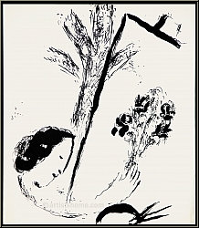 Marc Chagall: Le bouquet  la main Auto-portrait de l'artiste, Lithographie originale, 1957- uvre grav