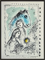 Marc Chagall:  Cheval bleu au Couple  1982, Lithographie originale, Hommage  Aim and Marguerite Maeght