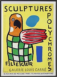 Fernand Lger: Affiche originale Sculptures polychromes, Galerie Louis Carr 1953, Lithographie  Le perroquet