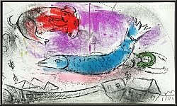 Marc Chagall: Le poisson bleu, 1957 Lithographie originale, Mourlot 198 - oeuvre graphique | lithographies