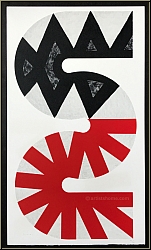 Kumi Sugai:  S  Rouge et noir, 1992, Lithographie originale sur le thme de la lettre S - uvre graphique