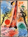 Marc Chagall:  Vision de Paris  Tour Eiffel 1960, Lithographie