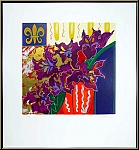 Liz Jardine: 'Firecracker' Fleurs violets, srigraphie originale signe, composition florale - uvre graphique