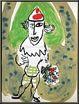 Marc Chagall: Le clown vert avec bouquet de fleurs, 1966 Lithographie